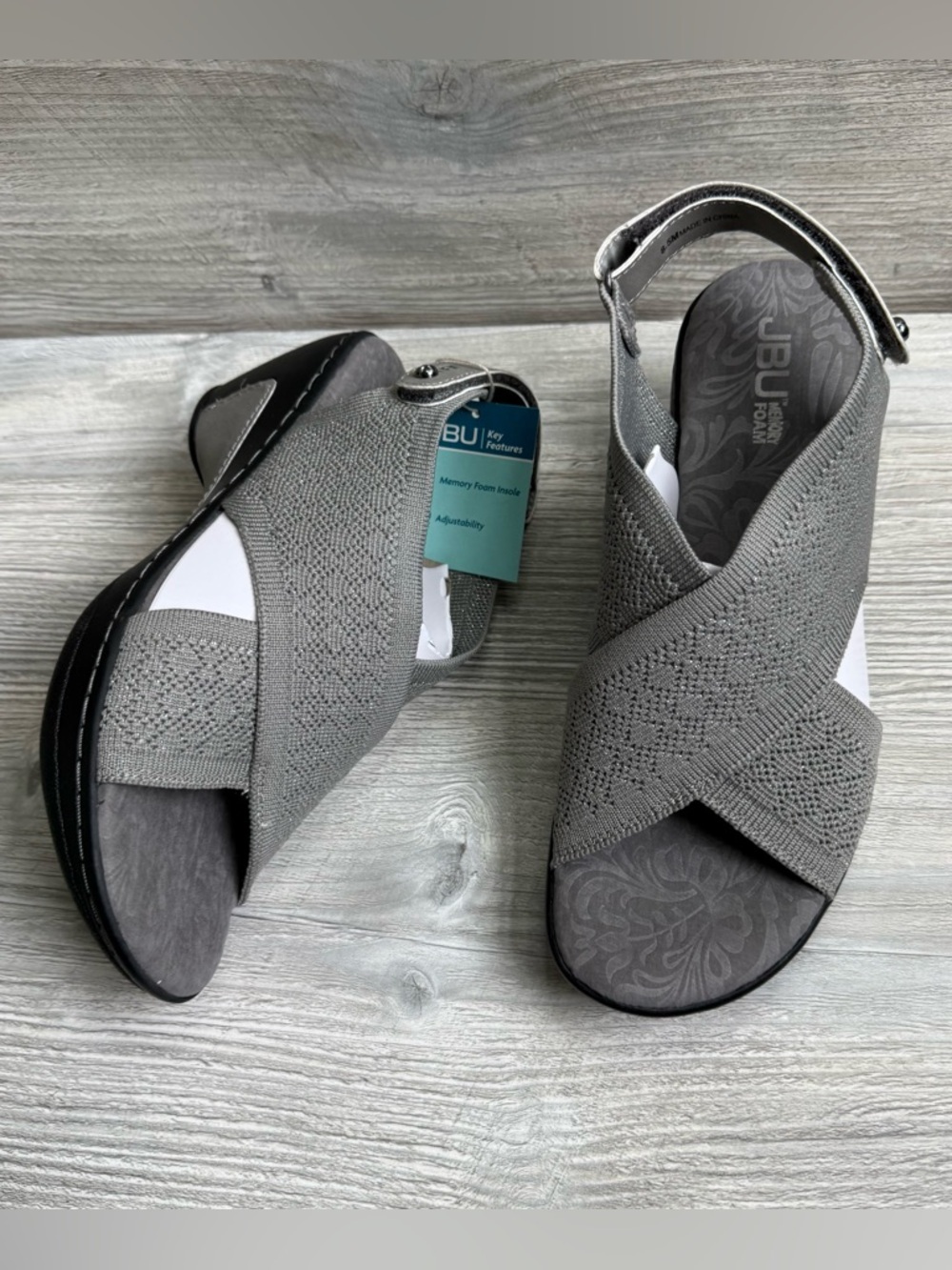 JBU Women's Gray Crisscross Knit Comfort Sandal grey shimmer Alyssa 8.5